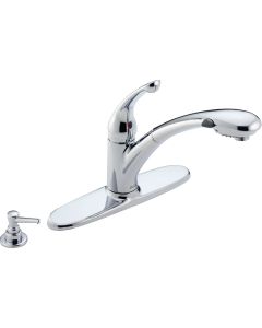 Delta Signature Single Handle Lever Pull-Out Kitchen Faucet with Soap Dispenser, Chrome