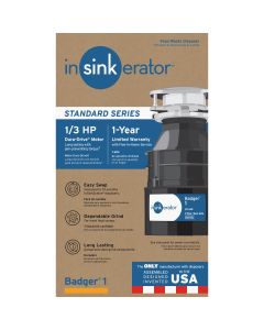 Insinkerator Badger 1/3 HP Garbage Disposer, 1 Year Warranty