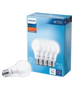 Philips 60W Equivalent Soft White A19 Medium LED Light Bulb (4-Pack)