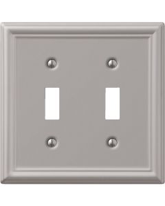Amerelle Chelsea 2-Gang Stamped Steel Toggle Switch Wall Plate, Brushed Nickel