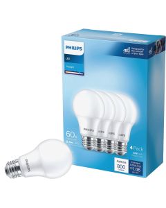 Philips 60W Equivalent Daylight A19 Medium LED Light Bulb (4-Pack)