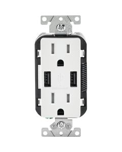 Leviton Decora 3.6A 5V White 2-Port USB Charging Outlet with 5-15R Tamper Resistant Duplex Outlet