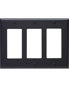 Leviton Decora 3-Gang Smooth Plastic Rocker Decorator Wall Plate, Black