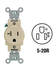 Leviton 20A Ivory Commercial Grade 5-20R Tamper Resistant Single Outlet