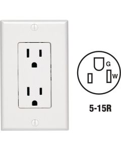 Leviton Decora 15A White Residential Grade 5-15R Duplex Outlet with Wall Plate