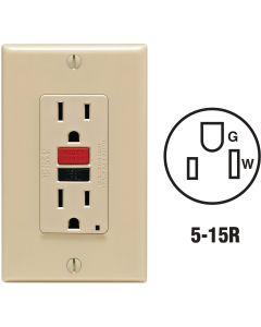 Leviton SmartlockPro Self-Test 15A Ivory Residential Grade 5-15R GFCI Outlet with Wall Plate