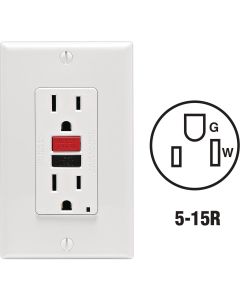 Leviton SmartlockPro Self-Test 15A White Residential Grade 5-15R GFCI Outlet with Wall Plate
