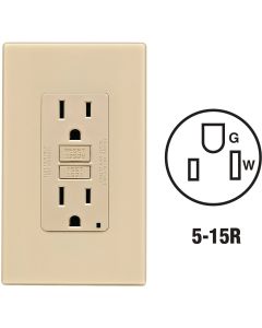 Leviton SmartlockPro Self-Test 15A Ivory Residential Grade 5-15R GFCI Outlet with Screwless Wall Plate