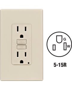 Leviton SmartlockPro Self-Test 15A Light Almond Residential Grade 5-15R GFCI Outlet with Screwless Wall Plate