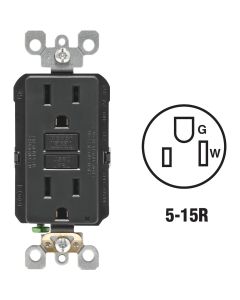 Leviton SmartlockPro Self-Test 15A Black Residential Grade Rounded Corner 5-15R GFCI Outlet