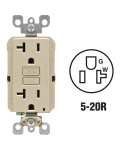 Leviton SmartlockPro Self-Test 20A Ivory Commercial Grade Rounded Corner 5-20R GFCI Outlet