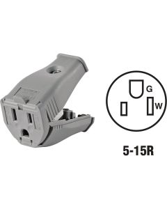 Leviton 15A 125V 3-Wire 2-Pole Clamp Tight Cord Connector, Gray