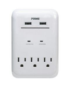 Prime Wire & Cable 3 Power & 2 USB White Wall Charger