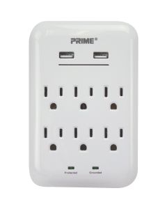 Prime Wire & Cable 6 Power & 2 USB White Wall Charger