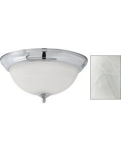 Home Impressions 13 In. Chrome Flush Mount Incandescent Ceiling Light Fixture with Alabaster Glass