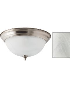 Home Impressions 13 In. Brushed Nickel Incandescent Flush Mount Ceiling Light Fixture with Alabaster Glass