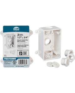 Bell Single Gang 1/2 In.,3/4 In. 3-Outlet White PVC Weatherproof Outdoor Outlet Box