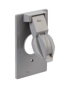 Bell Single Gang Vertical Mount Die-Cast Metal Gray Weatherproof Outdoor Outlet Cover, Shrink Wrapped