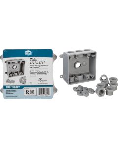Bell 2-Gang 1/2 In.,3/4 In. 7-Outlet Gray PVC Weatherproof Outdoor Outlet Box
