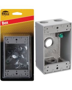 Bell Single Gang 1/2 In. 4-Outlet Gray Weatherproof Die-Cast Aluminum Outdoor Outlet Box
