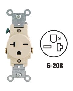 Leviton 20A Ivory Heavy-Duty 6-20R Grounding Single Outlet