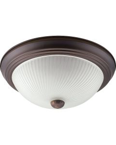 Home Impressions 13 In. Oil Rubbed Bronze Incandescent Flush Mount Ceiling Light Fixture with Frosted Swirl Glass