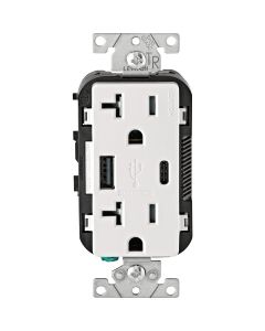 Leviton 20A White 2-Port USB Charging Outlet with 5-20R Tamper Resistant Duplex Outlet