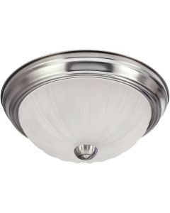 Home Impressions 13 In. Brushed Nickel Incandescent Flush Mount Ceiling Light Fixture with Frosted Melon Glass