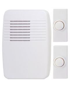 Heath Zenith Plug-In & Battery Operated White Wireless Door Chime Kit with 2 Doorbell Buttons