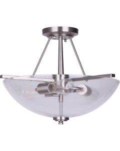 Home Impressions 15 In. Brushed Nickel Semi-Flush Mount Ceiling Light Fixture, Clear Glass