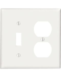 Leviton Commercial Grade 2-Gang Thermoplastic Single Toggle/Duplex Outlet Wall Plate, White