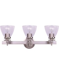 Home Impressions 3-Bulb Brushed Nickel Vanity Bath Light Fixture, Clear Glass