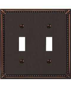 Amerelle Imperial Bead 2-Gang Cast Metal Toggle Switch Wall Plate, Aged Bronze