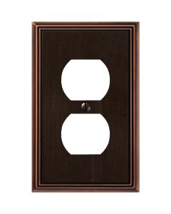 Amerelle Metro Line 1-Gang Cast Metal Outlet Wall Plate, Aged Bronze