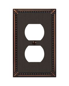 Amerelle Imperial Bead 1-Gang Cast Metal Outlet Wall Plate, Aged Bronze