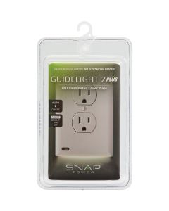 SnapPower GuideLight 2 PLUS 1-Gang Duplex Outlet Wall Plate, White