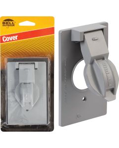 Bell Single Gang Vertical Mount Die-Cast Metal Gray Weatherproof Outdoor Outlet Cover, Carded