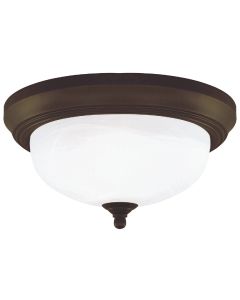 Home Impressions 13 In. Oil Rubbed Bronze Incandescent Flush Mount Ceiling Light Fixture with Alabaster Glass