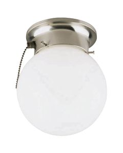 Home Impressions 6 In. Brushed Nickel Incandescent Flush Mount Ceiling Light Fixture with Pull Chain