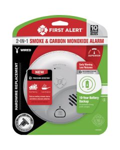First Alert 2-In-1 10-Year Locked Battery Backup Ionization AC/DC Smoke & Carbon Monoxide Alarm