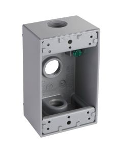 Bell Single-Gang 1/2 In. 3-Outlet Gray Aluminum Weatherproof Outdoor Outlet Box, Shrink Wrapped