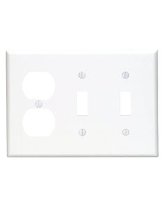 Leviton 3-Gang Plastic 2-Toggle/Duplex Outlet Wall Plate, White