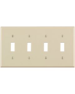 Leviton 4-Gang Plastic Toggle Switch Wall Plate, Light Almond