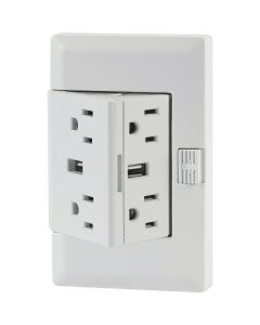 theOUTlet 2.1A/15A 125V White 4-Receptacle/2-USB Tamper Resistant Permanent Outlet Extender