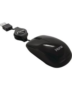 iHome Black Retractable Cord USB Travel Mouse
