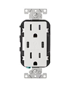 Leviton 15A White 2-Port USB Charging Outlet with 5-15R Tamper-Resistant Duplex Outlet