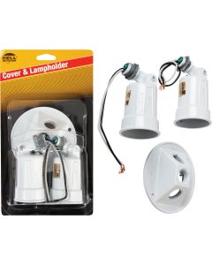 Bell 150W Aluminum Round Double White Weatherproof Outdoor Lampholder with Cover, Carded