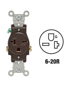 Leviton 20A Brown Heavy-Duty 6-20R Grounding Single Outlet