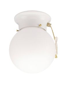 Home Impressions 6 In. White Incandescent Flush Mount Ceiling Light Fixture with Pull Chain