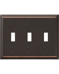 Amerelle 3-Gang Stamped Steel Toggle Switch Wall Plate, Aged Bronze